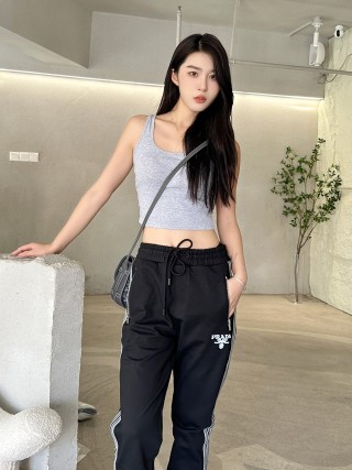 Prada Black Track Pants with White Stripe Detail view 5