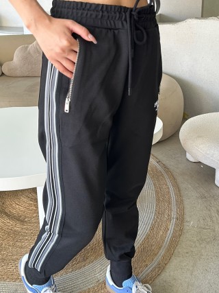 Prada Black Track Pants with White Stripe Detail view 7