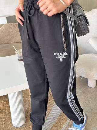 Prada Black Track Pants with White Stripe Detail view 8