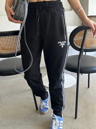 Prada Black Track Pants with White Stripe Detail view 9