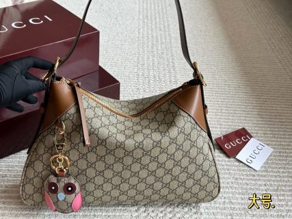 Gucci Emblem GG Canvas Shoulder Bag Brown