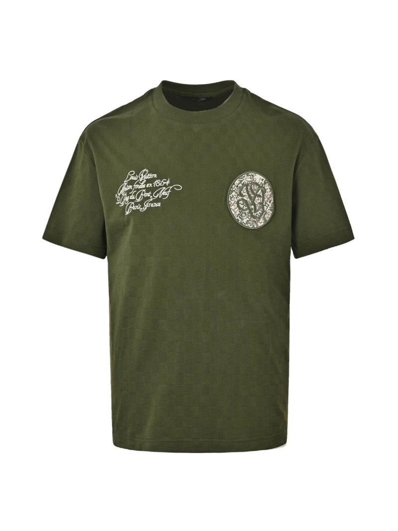 Olive Green Graphic Short Sleeve T-Shirt with Embroidered Logo view