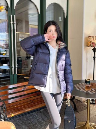 Purple & Black Colorblock Puffer Down Jacket view 4
