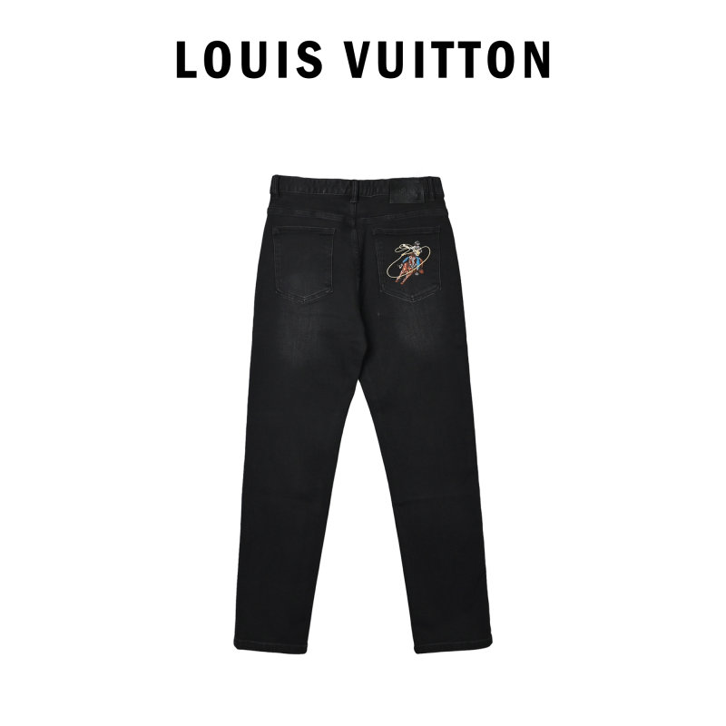 Black Embroidered Denim Jeans with Celestial Angel Graphic view