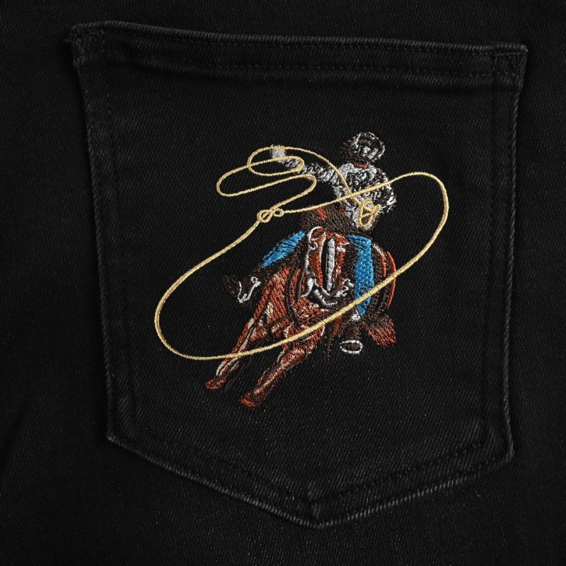 Black Embroidered Denim Jeans with Celestial Angel Graphic view