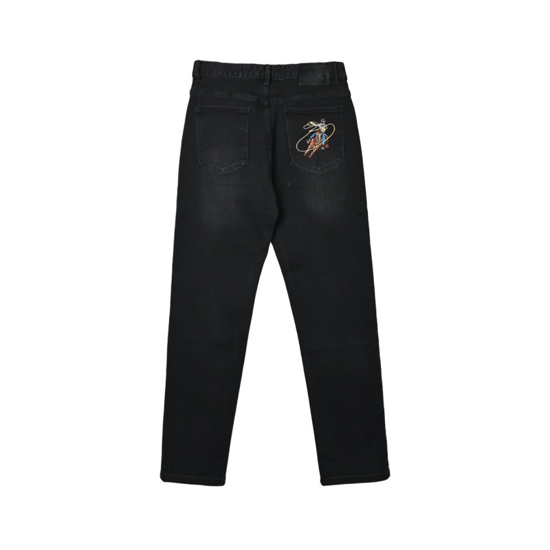 Black Embroidered Denim Jeans with Celestial Angel Graphic view