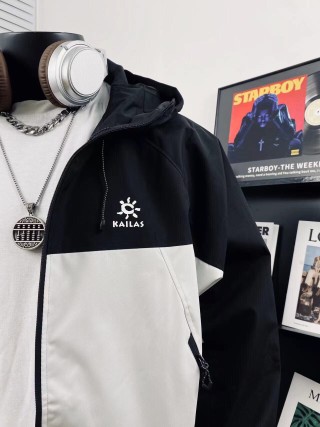 Kailas Color-Block Hooded Windbreaker Jacket Black White view 7