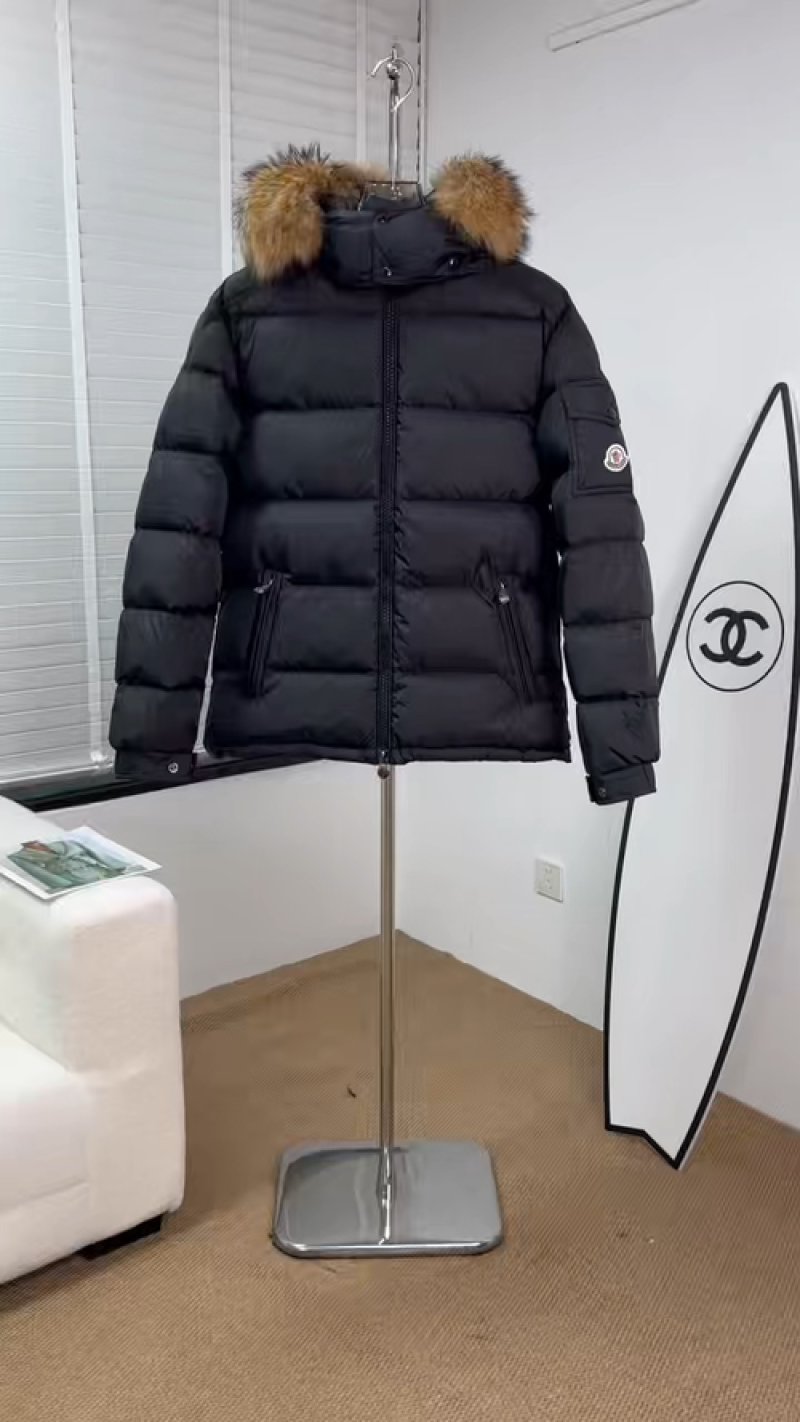 Moncler Black Puffer Down Jacket with Fur Hood