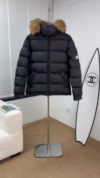 Moncler Black Puffer Down Jacket with Fur Hood