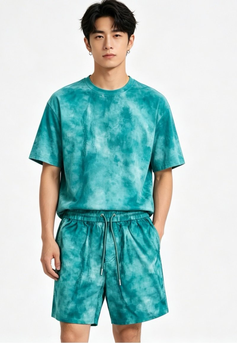 Tie-Dye Teal Shorts Set with Matching T-Shirt view
