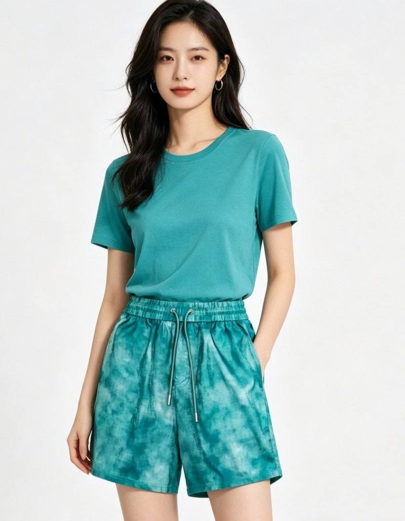 Tie-Dye Teal Shorts Set with Matching T-Shirt view