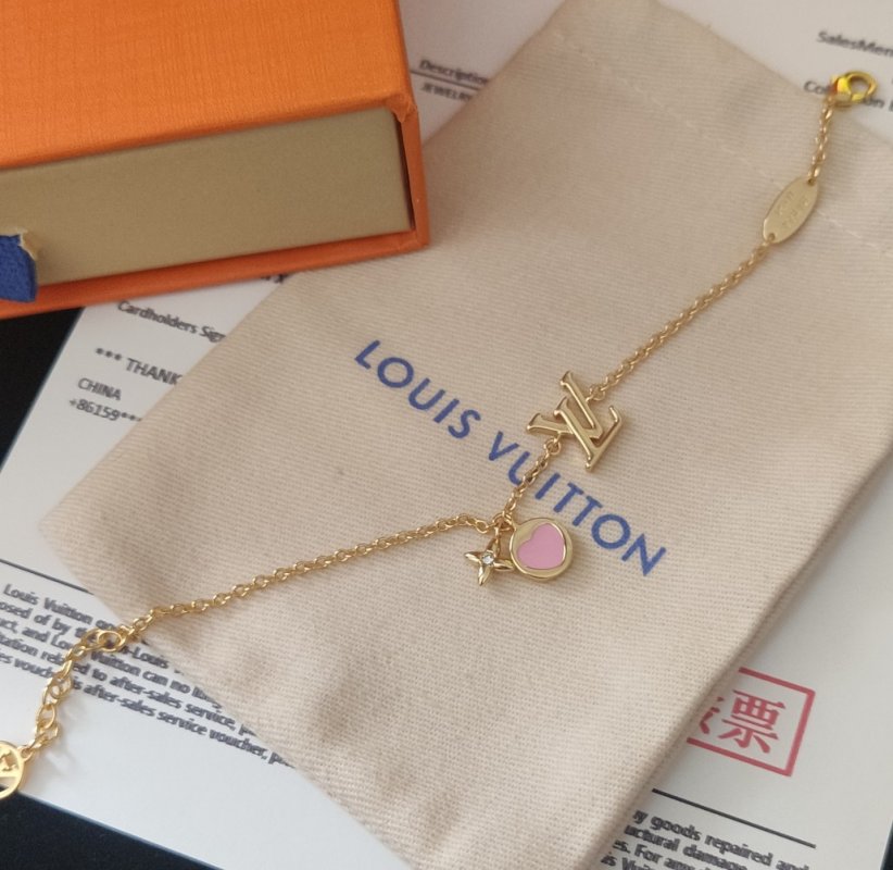 Louis Vuitton Iconic Heart Gold Bracelet with Pink Enamel