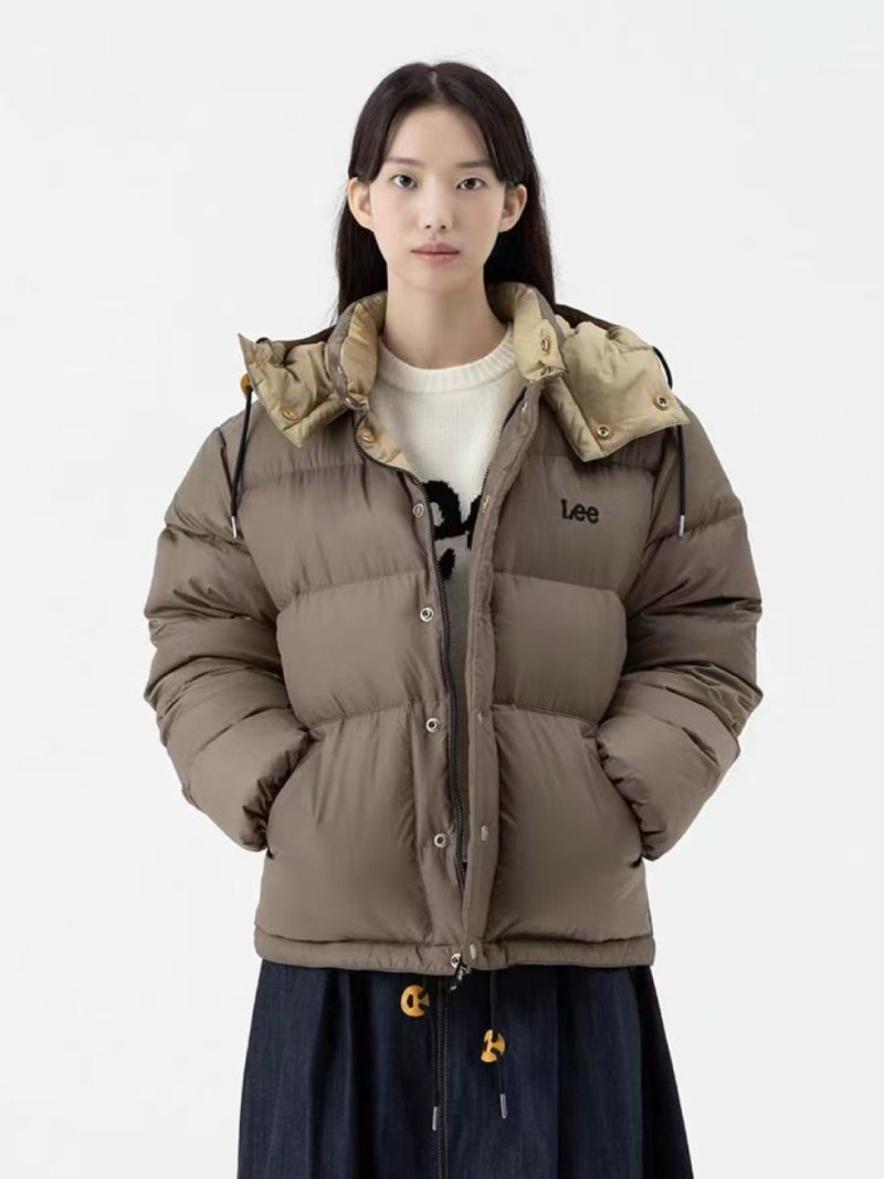 Lee Brown Puffer Down Jacket with Detachable Hood view