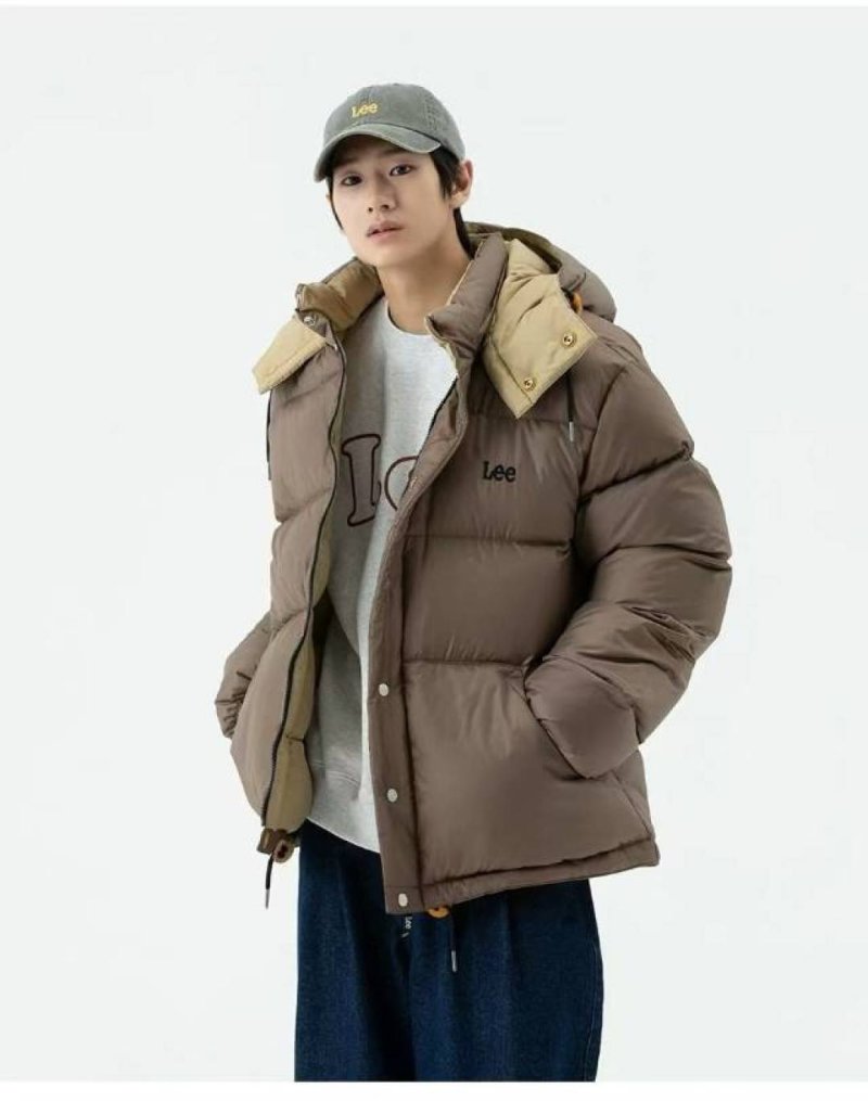 Lee Brown Puffer Down Jacket with Detachable Hood view
