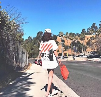 White Oversized Graphic T-Shirt with Red Stripe Detail view 2