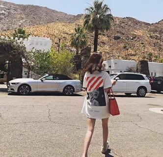 White Oversized Graphic T-Shirt with Red Stripe Detail view 5