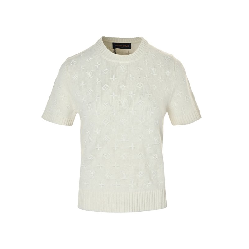 Louis Vuitton Monogram Embroidered Short-Sleeve Knit Tee - Cream