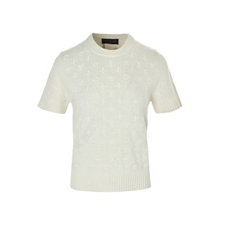 Louis Vuitton Monogram Embroidered Short-Sleeve Knit Tee - Cream