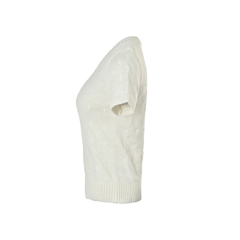 Louis Vuitton Monogram Embroidered Short-Sleeve Knit Tee - Cream view