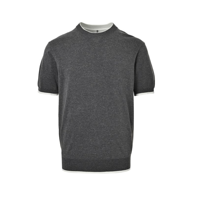 Charcoal Grey Crew Neck T-Shirt with White Trim view