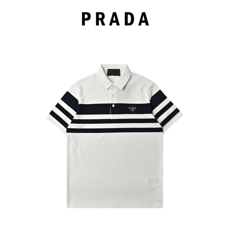 Prada Striped Polo Shirt White Navy view