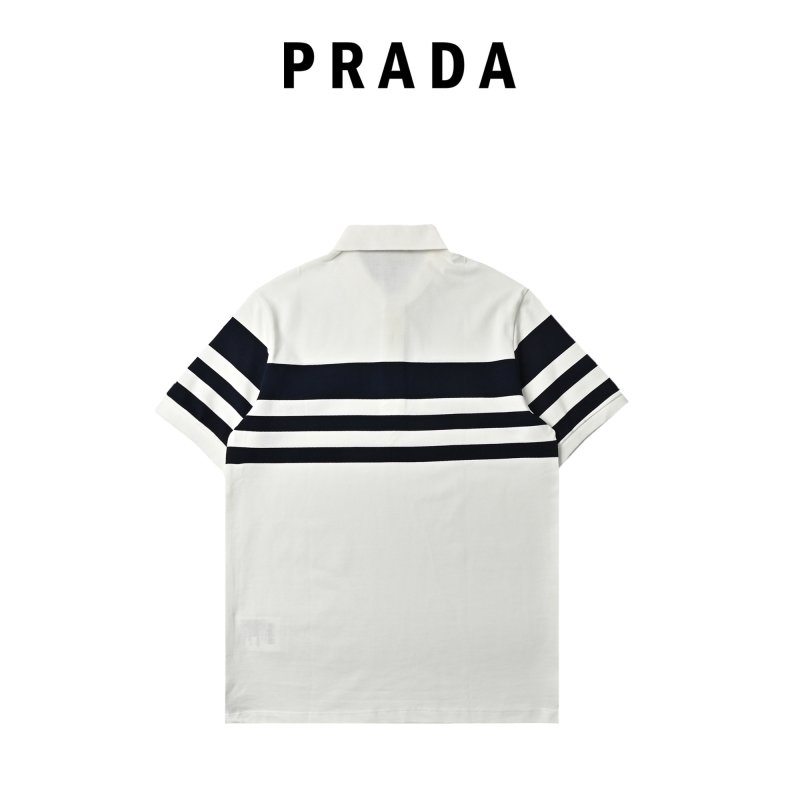 Prada Striped Polo Shirt White Navy view