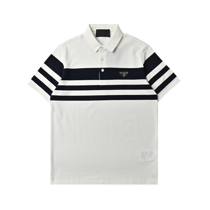 Prada Striped Polo Shirt White Navy view