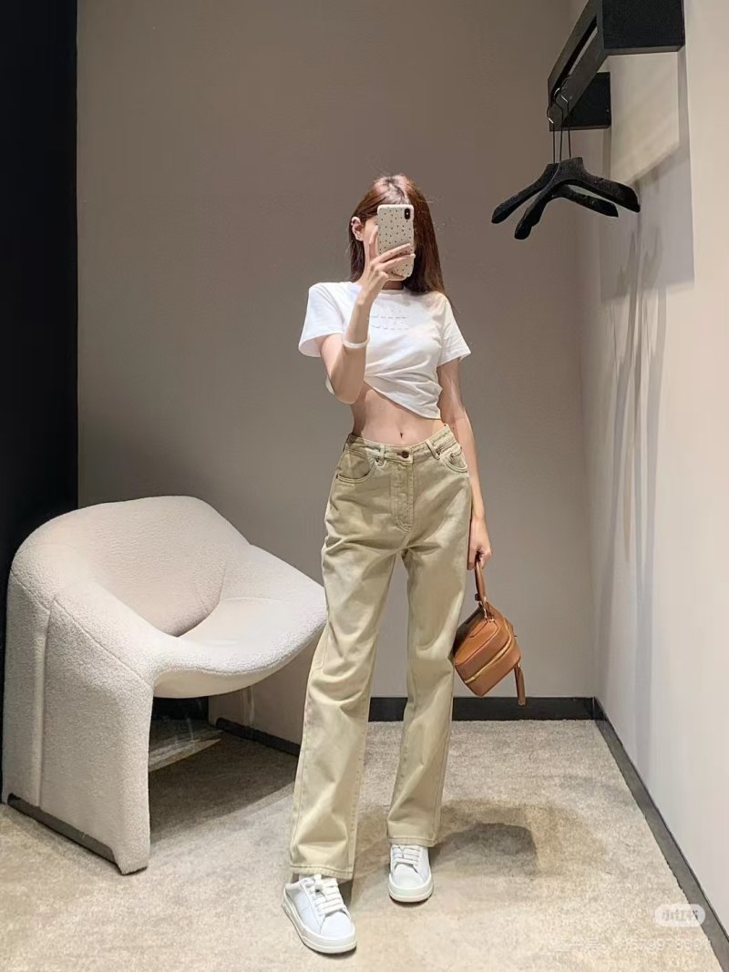 Cream Straight-Leg Denim Jeans view