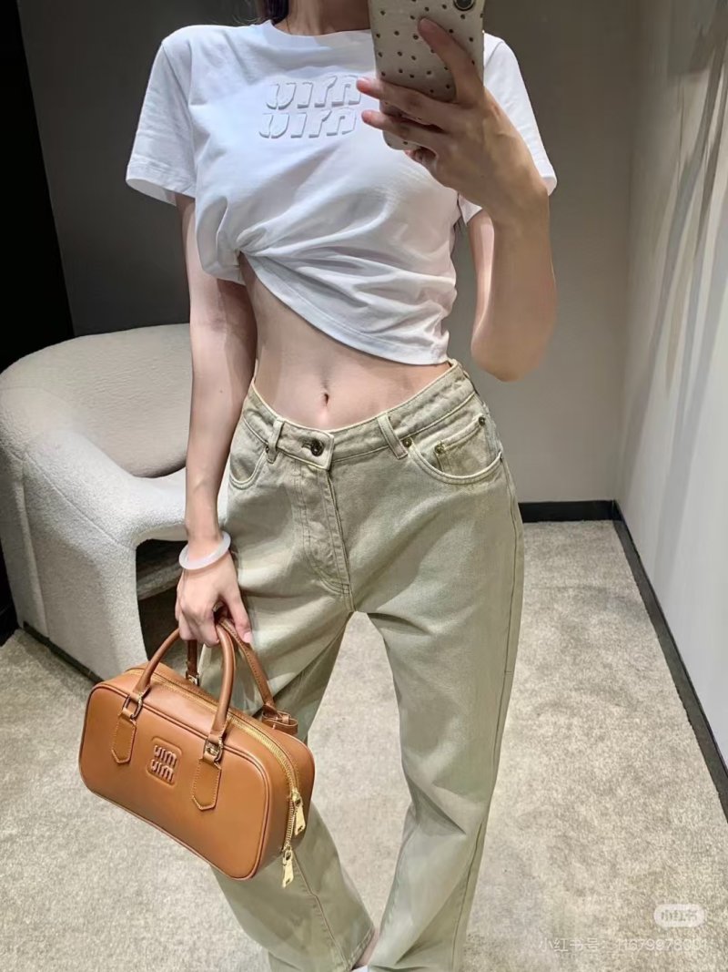 Cream Straight-Leg Denim Jeans view