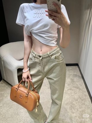 Cream Straight-Leg Denim Jeans view 4