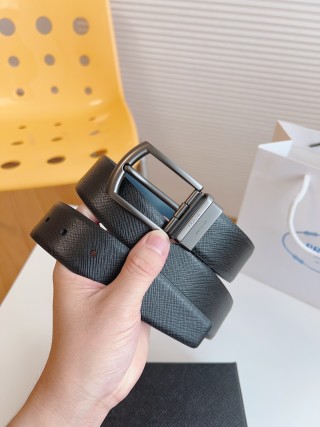 Prada Black Leather Business Belt 35mm