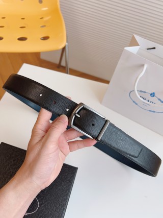 Prada Black Leather Business Belt 35mm view 3