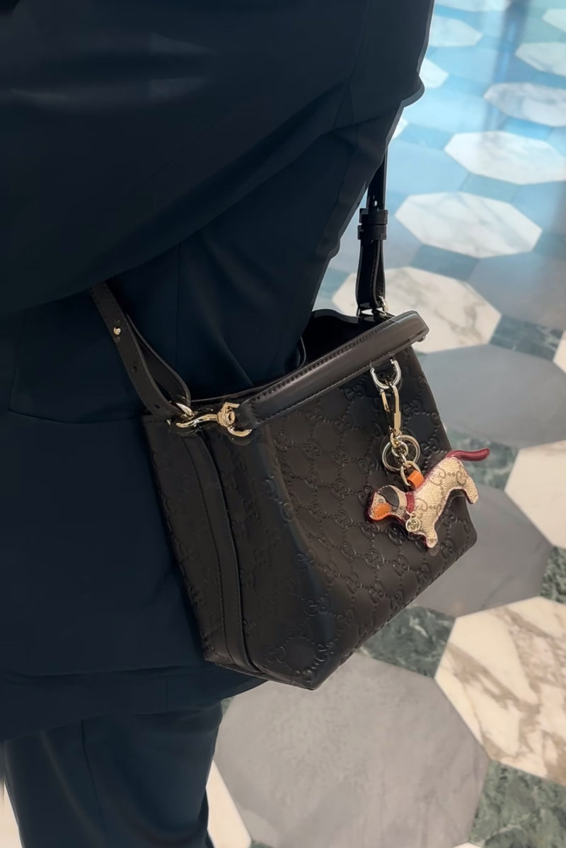 Gucci GG Embossed Shoulder Bag Black with Dachshund Charm view