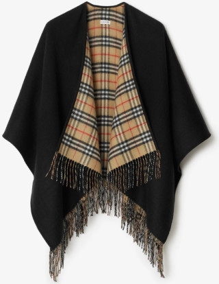 Burberry Check Cashmere Cape Shawl Black & Camel