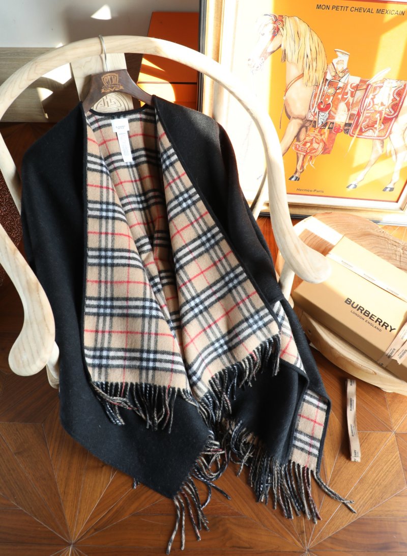Burberry Check Cashmere Cape Shawl Black & Camel view