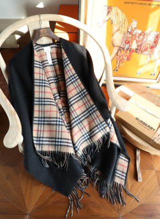 Burberry Check Cashmere Cape Shawl Black & Camel view 4