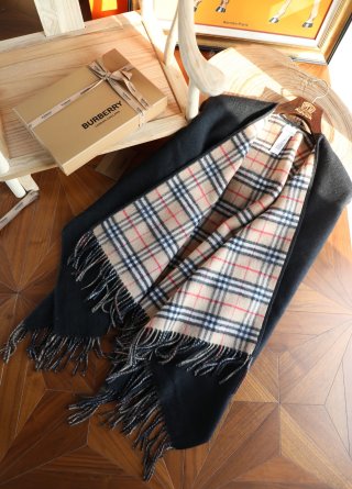 Burberry Check Cashmere Cape Shawl Black & Camel view 5