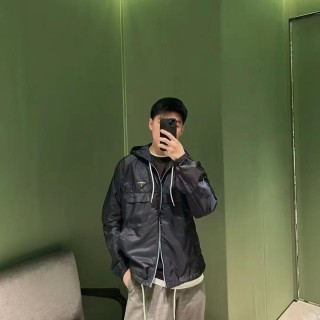 Prada Black Nylon Hooded Windbreaker Jacket
