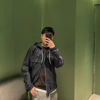 Prada Black Nylon Hooded Windbreaker Jacket view 2
