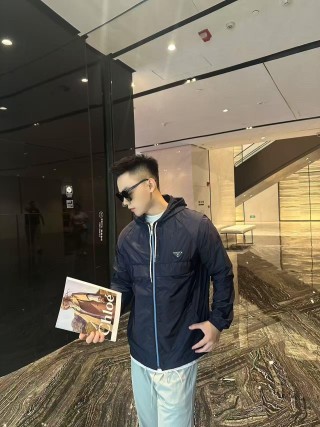Prada Black Nylon Hooded Windbreaker Jacket view 7