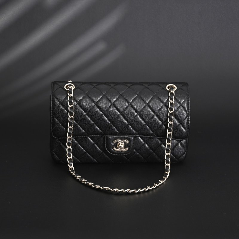 Chanel Classic Flap CF25 Black Caviar Leather Silver Hardware Shoulder Bag view