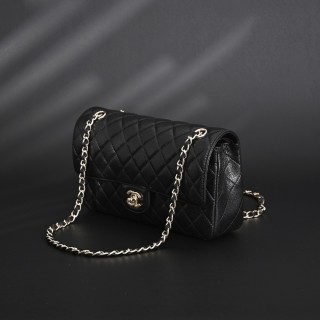 Chanel Classic Flap CF25 Black Caviar Leather Silver Hardware Shoulder Bag view 4