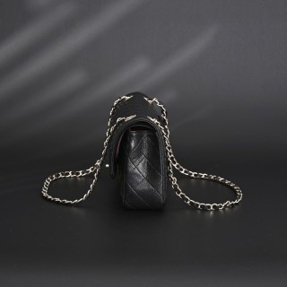 Chanel Classic Flap CF25 Black Caviar Leather Silver Hardware Shoulder Bag view 5
