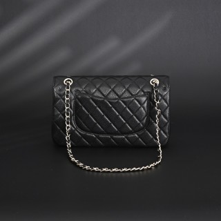 Chanel Classic Flap CF25 Black Caviar Leather Silver Hardware Shoulder Bag view 6