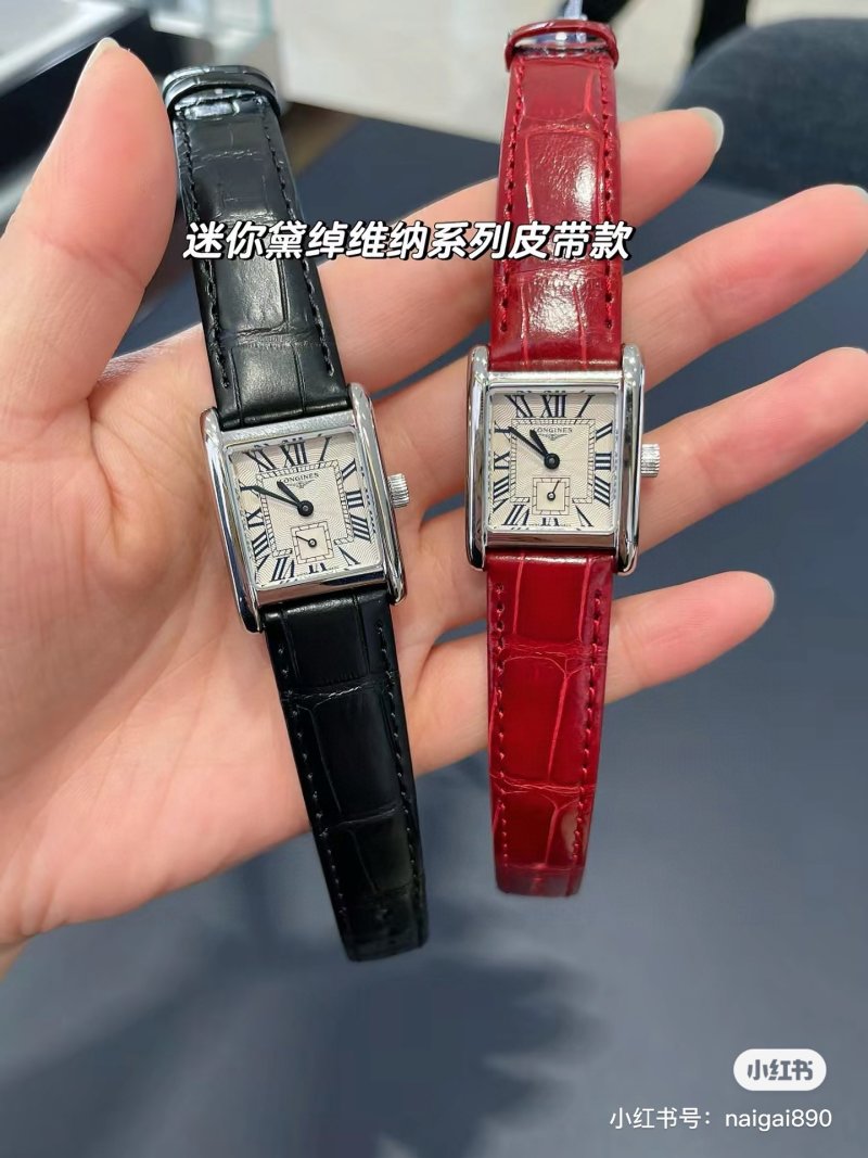 Longines DolceVita Mini Square Silver Dial Black Leather Watch view