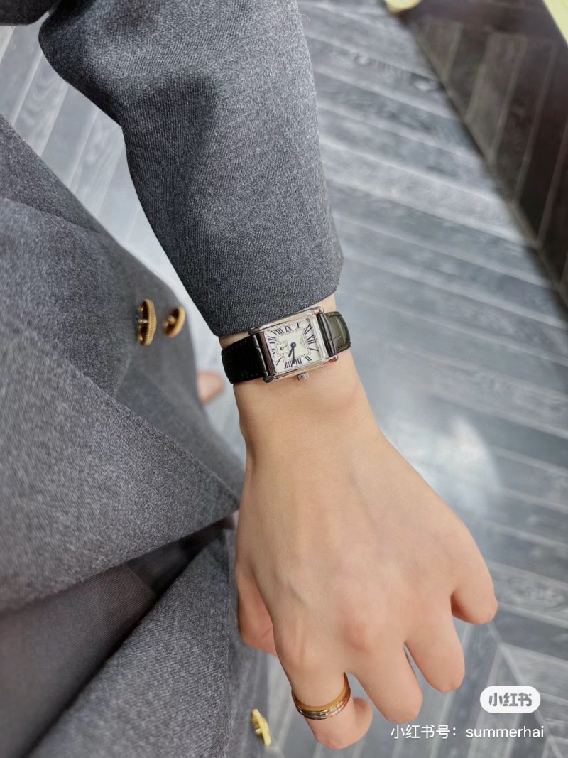 Longines DolceVita Mini Square Silver Dial Black Leather Watch view