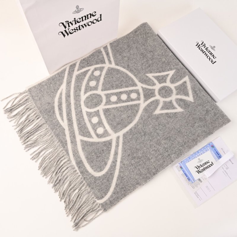 Vivienne Westwood Saturn Wool Cashmere Fringe Scarf Grey