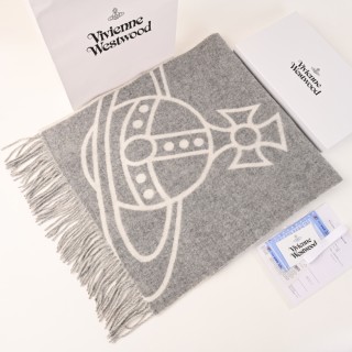 Vivienne Westwood Saturn Wool Cashmere Fringe Scarf Grey
