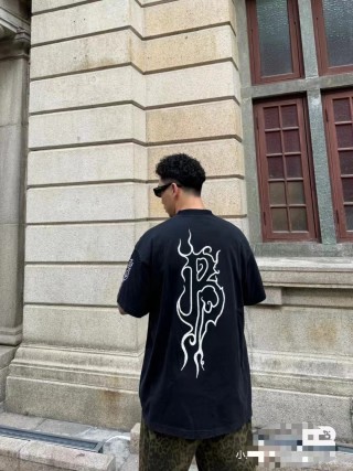 Black Graphic Print Short Sleeve T-Shirt with Distressed Design view 7