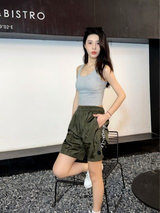 Olive Nylon Cargo Shorts with Drawstring view 2